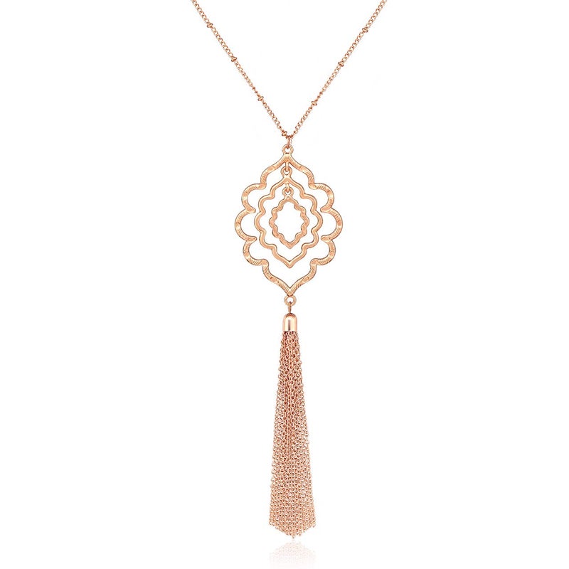 MOLOCH Long Necklaces For Woman Minimalist Geometric Circle Pendant Necklaces Bohemia Tassel Fringe Necklace Set Statement Pendant (rose gold) - Image 1